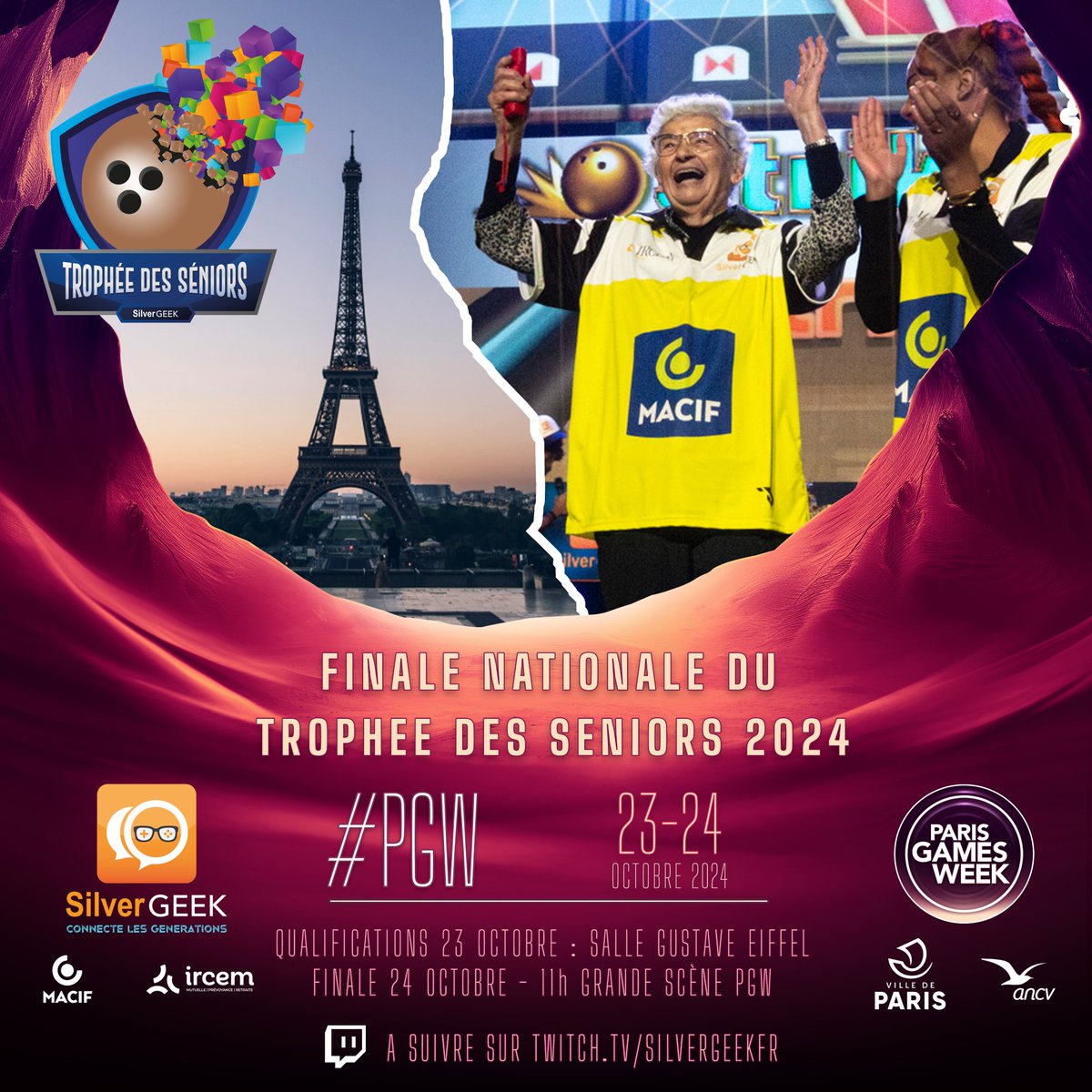 🏆Finale Nationale du Trophée des Séniors 🎳
📍 Salle Gustave Eiffel / <a href="/ParisGamesWeek/">Paris Games Week</a> 
📅 23 &amp; 24 octobre 2024

Les 10 meilleures équipes de la saison arrivent à Paris pour remporter le titre de champion de France d'e-bowling et succéder aux Charmilles !