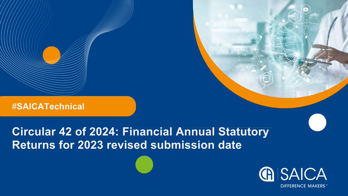 saica_za's tweet image. 📃 Stakeholder Notice ⚕️
The Council for Medical Schemes (CMS) has extended the deadline for the 2023 Annual Statutory Return due to ongoing IT issues. The new submission date is now 18 October 2024.
For more information 🔗bit.ly/3TMqOpm
#⃣ #SAICATechnical #SIACAMiB…