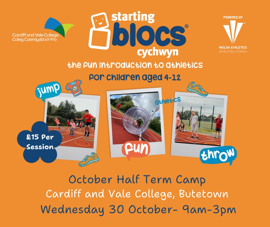 Come and join us for some Half Term Halloween fun at Dumballs Road.👻

Plenty of spaces still available.

Book here for a fun introduction to athletics: bookings.startingblocs.co.uk

Hope to see you there 🎃🏃‍♂️