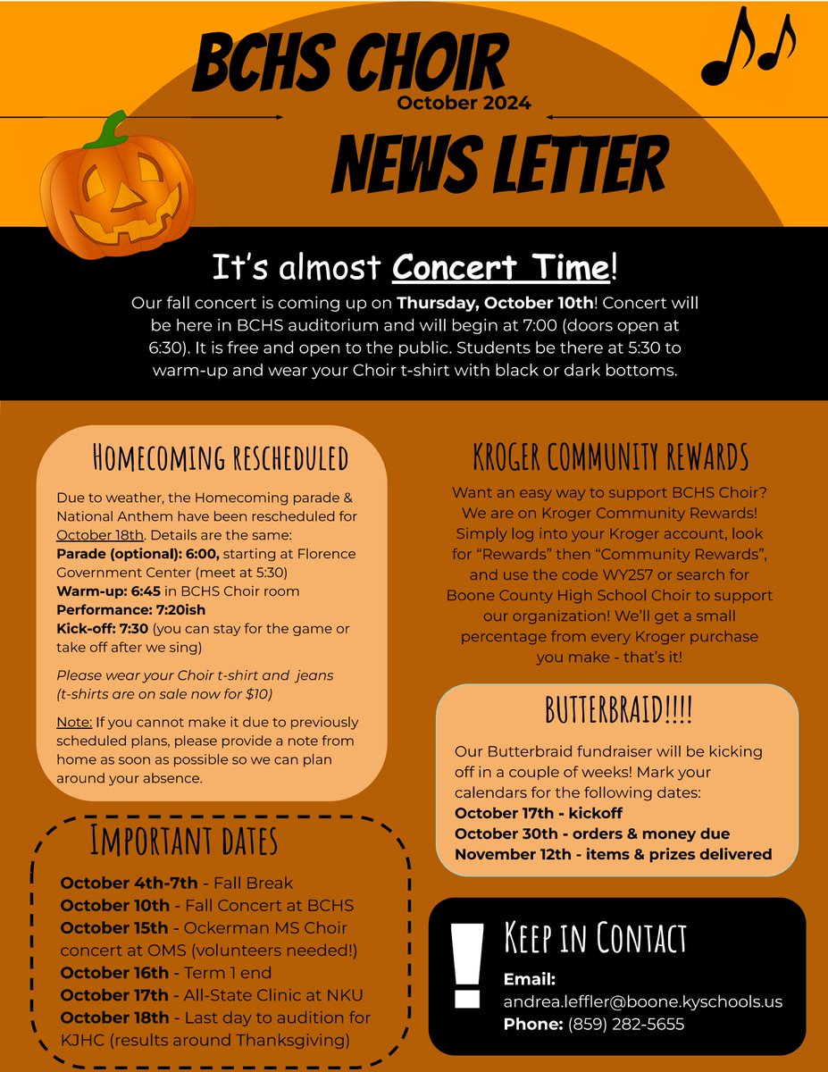 BCHS_Choirs's tweet image. Choir October newsletter is out! See below for all important things Choir-related at BCHS!