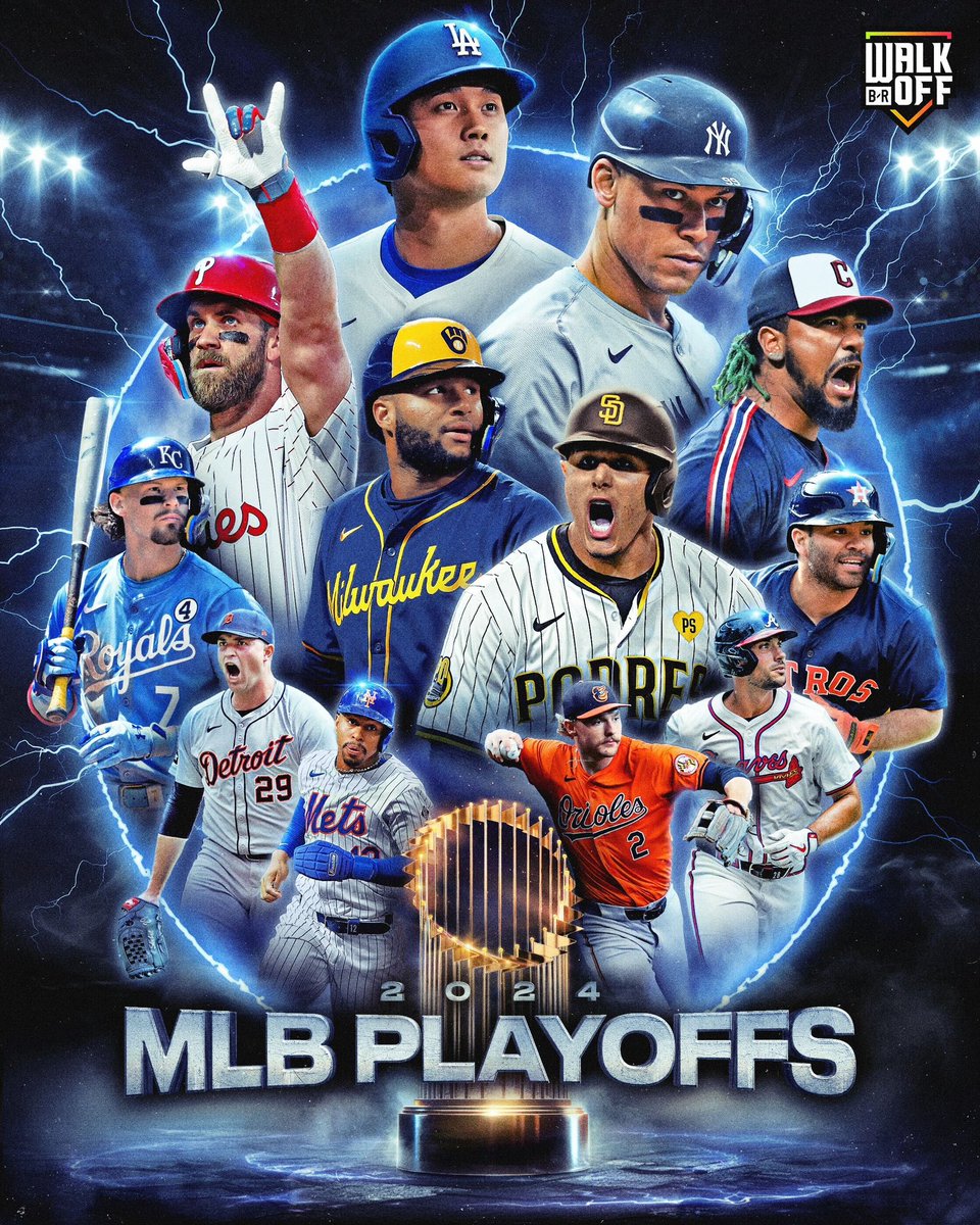 BleacherReport's tweet photo. MLB PLAYOFFS START TODAY 🚨 @BRWalkoff 

Who's winning it all? 🏆👀 https://t.co/tMGjQO0rip