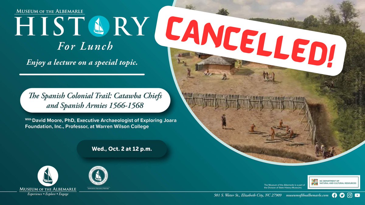 Due to the ongoing and unfortunate devastation in Western North Carolina, tomorrow's History for Lunch has been canceled. We hope to reschedule Dr. Moore's lecture at a later date.