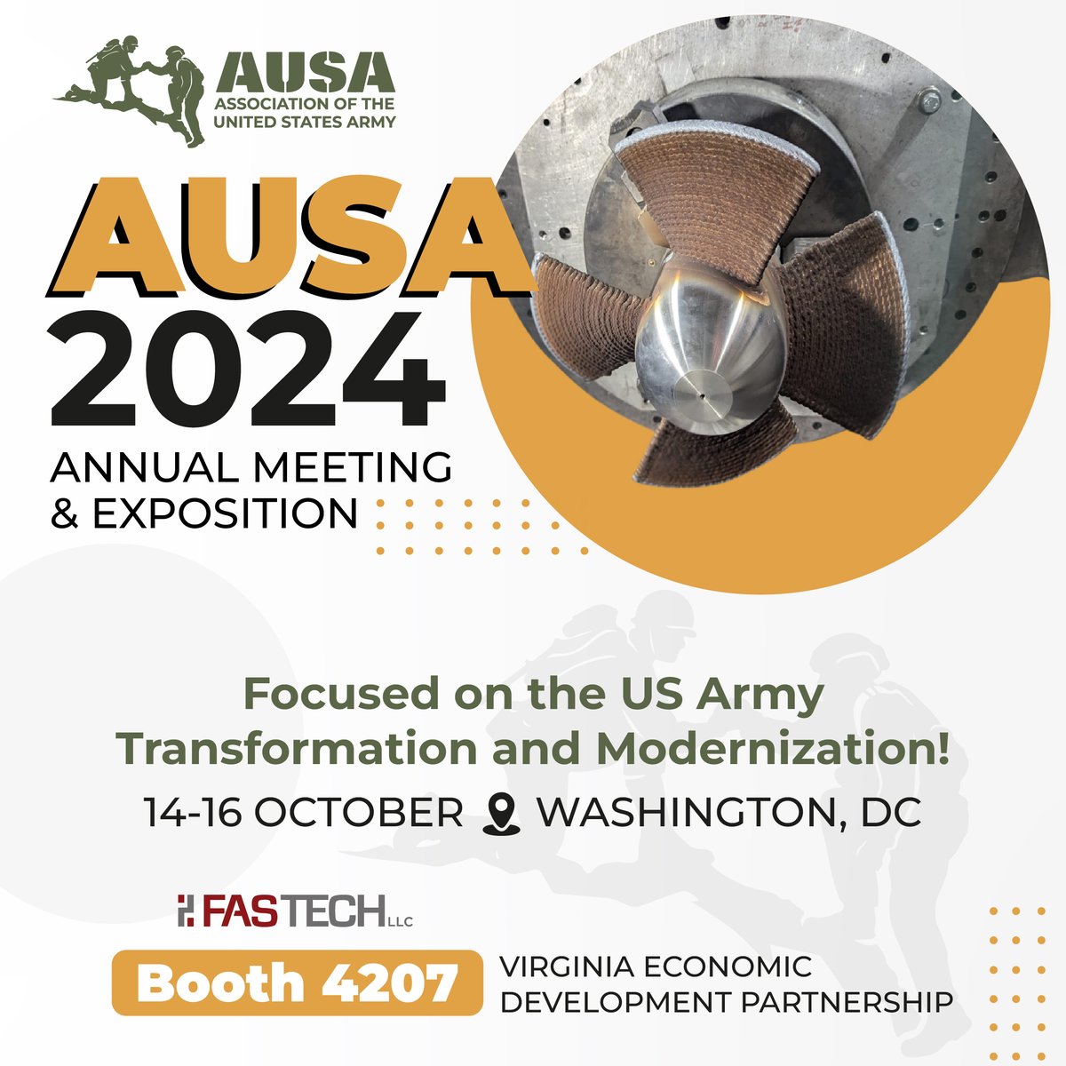 Fastechllc's tweet image. 🚀 We&apos;re thrilled to announce that @fastechengineering  will be at the AUSA 2024 Annual Meeting and Exposition - October 14-16!   

Booth 4207 on the Virginia Economic Development Partnership (VEDP) stand!

AUSA2024 #DED3DPrinting #MilitaryInnovation #PropelIntoTheFuture