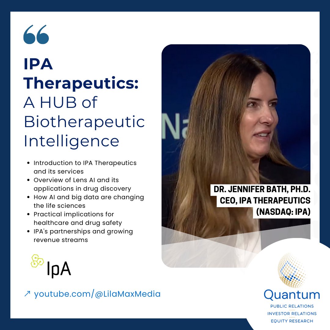 Quantum Media Group, LLC (@quantummediallc) on Twitter photo <a href="/MarketJane/">Jane King</a> & <a href="/AriZoldan/">Ari Zoldan</a> chat with Dr. Jennifer Bath, CEO of <a href="/ImmunoPrecise/">IPA (ImmunoPrecise Antibodies)</a>, about AI-driven solutions revolutionizing biotherapeutics. Discover how Lens AI is transforming drug discovery! Watch here: youtube.com/watch?v=S0xOT9… #AI #BioTech #LensAI <a href="/MarketJane/">Jane King</a> & <a href="/AriZoldan/">Ari Zoldan</a> chat with Dr. Jennifer Bath, CEO of <a href="/ImmunoPrecise/">IPA (ImmunoPrecise Antibodies)</a>, about AI-driven solutions revolutionizing biotherapeutics. Discover how Lens AI is transforming drug discovery! Watch here: youtube.com/watch?v=S0xOT9… #AI #BioTech #LensAI
