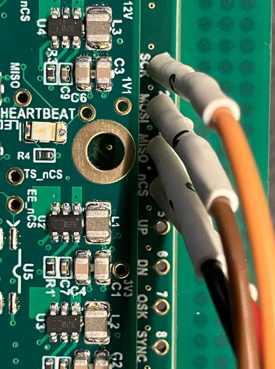 thinkedgesci's tweet image. Free test points.  Add some 22GA bare wire, a Saleae, and some board holes that are 50mil OD x 35mil ID.  Link their text from schematic, push them into the PCB.  Great for SPI buses and anything you would need to touch to debug firmware.