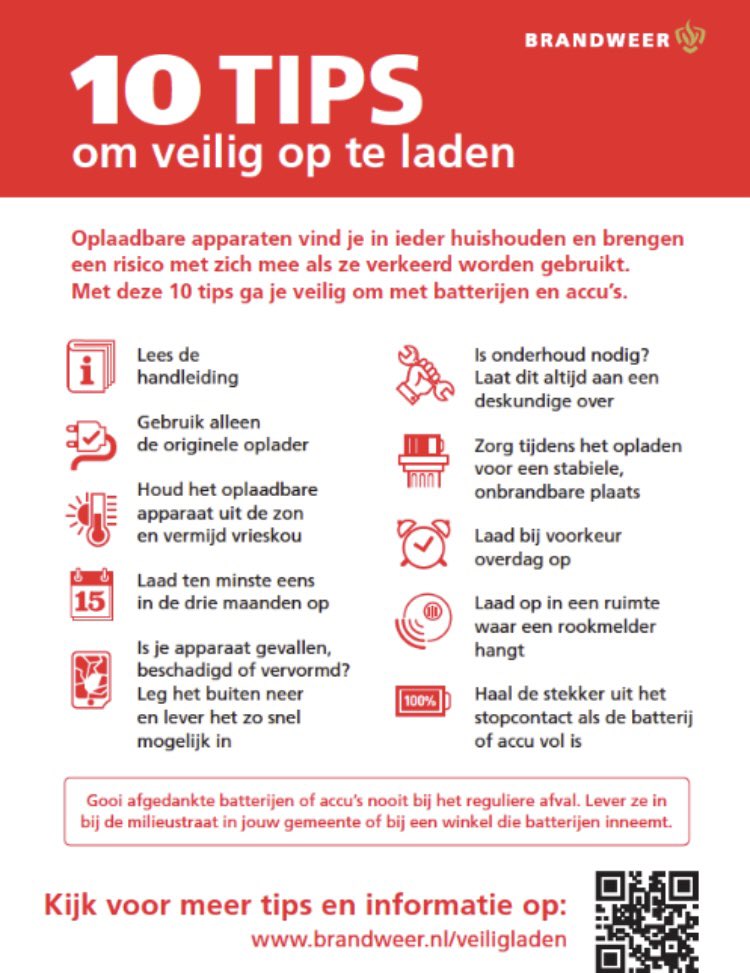 Nationale brandpreventieweken! Dit jaar als thema: “Opladen, doe het veilig”.