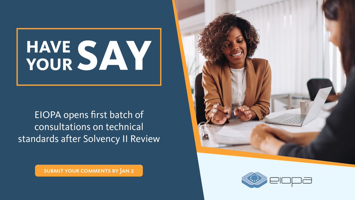 As part of the #Solvency II Review, some changes to the regulatory framework for EU #insurers are on the horizon.🧭

EIOPA is consulting on the #technicalstandards for these new features.👥

🗓️ Send us your feedback by January 2 2025
▶️ europa.eu/!nDdYc3
