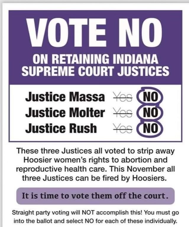 There are three Indiana Supreme Court justices on the ballot this election.

Time for them to go. 
 
#FreedomsOnTheBallot  #Indiana