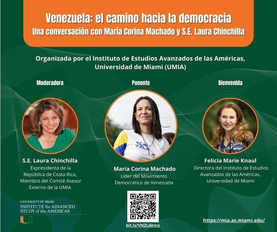 “Venezuela: el camino hacia la democracia”. 

Todos los gobiernos y países democráticos del mundo han coincidido que la paz en el hemisferio depende de una resolución a la crisis en nuestro país. 

Escucha esta conversación entre la líder <a href="/MariaCorinaYA/">María Corina Machado</a> y la ex presidente de