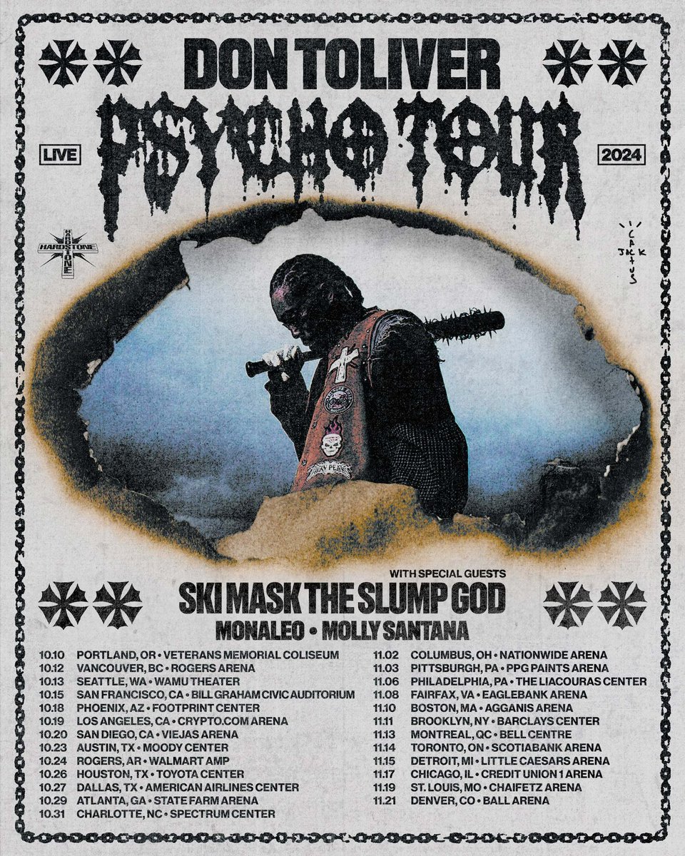 PSYCHO TOUR. 🏴‍☠️

Teezo Is Locked In The LAB An Unfortunately Can’t Tour Rn.

Made some Calls 🏴‍☠️ Ski mask / Molly Santana With me !!!

Choppers In a City Near You 🛠️

Tickets @ 

DONTOLIVERMUSIC.COM