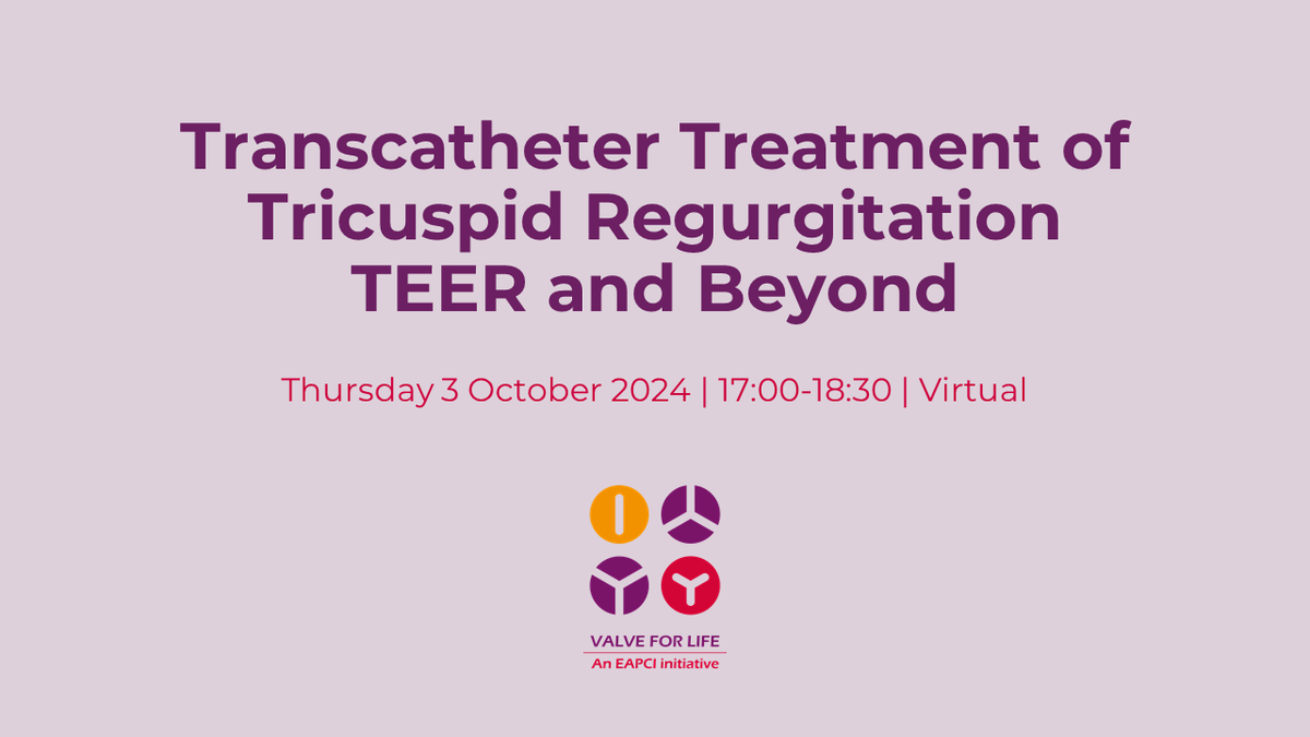 ValveForLifeUK (@ukvalve) on Twitter photo There are only a couple of days left to register for our webinar on "Transcatheter Treatment of Tricuspid Regurgitation: TEER and Beyond"
Join leading specialists Jon Byrne, <a href="/EeLingHeng1/">Ee Ling Heng</a>, and Jim Newton live at 17:00 on Thursday 3 October 2024
bit.ly/3N2N8ax
#TEER There are only a couple of days left to register for our webinar on "Transcatheter Treatment of Tricuspid Regurgitation: TEER and Beyond"
Join leading specialists Jon Byrne, <a href="/EeLingHeng1/">Ee Ling Heng</a>, and Jim Newton live at 17:00 on Thursday 3 October 2024
bit.ly/3N2N8ax
#TEER
