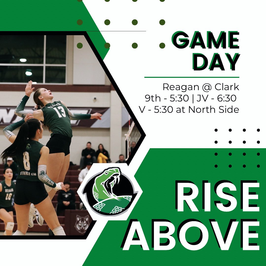 sareaganvolley1's tweet image. GAME DAY VS CLARK!!! Fresh &amp;amp; JV @ Clark, Varsity at North Side Gym 💚🐍💚 #StrikeAsOne #BeThereBeLoud #LetsGetRowdy