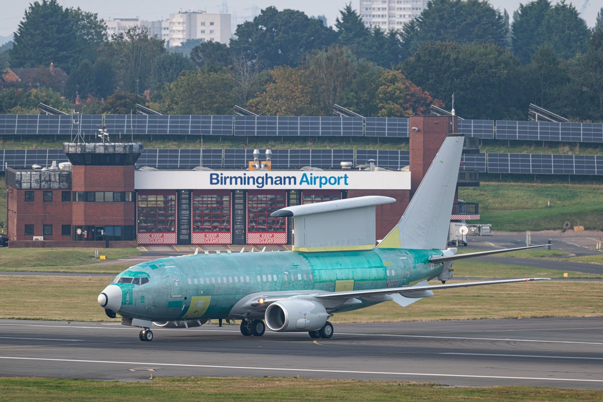 BoeingUK's tweet image. POV: #Wedgetail on its first flight in the skies over Birmingham.

The first of three @RoyalAirForce E-7 aircraft is in its test and evaluation phase after being modified by a highly skilled team at @STSAviation.