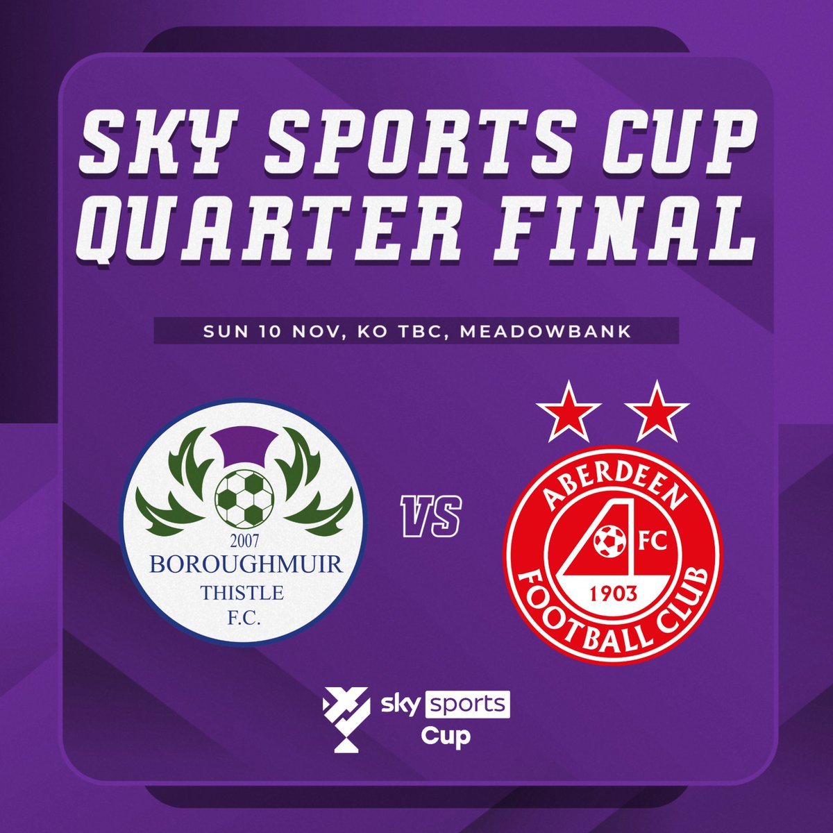 🏆 We will face SWPL 1 side <a href="/AberdeenWomen/">Aberdeen FC Women</a> in the Quarter Finals of the <a href="/SkySports/">Sky Sports</a> Cup!

The tie will take place on Sunday 10th November at Meadowbank Stadium, with further details to be announced in due course.

#BTFC