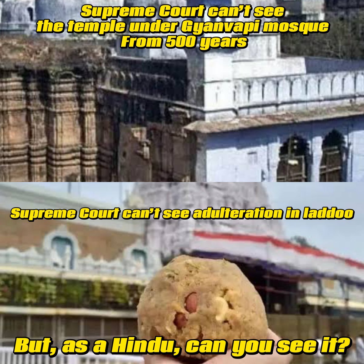 BackupBrainy's tweet image. Standing with @PawanKalyan rock solid

#TirupatiLaddu #Gyanvapi
