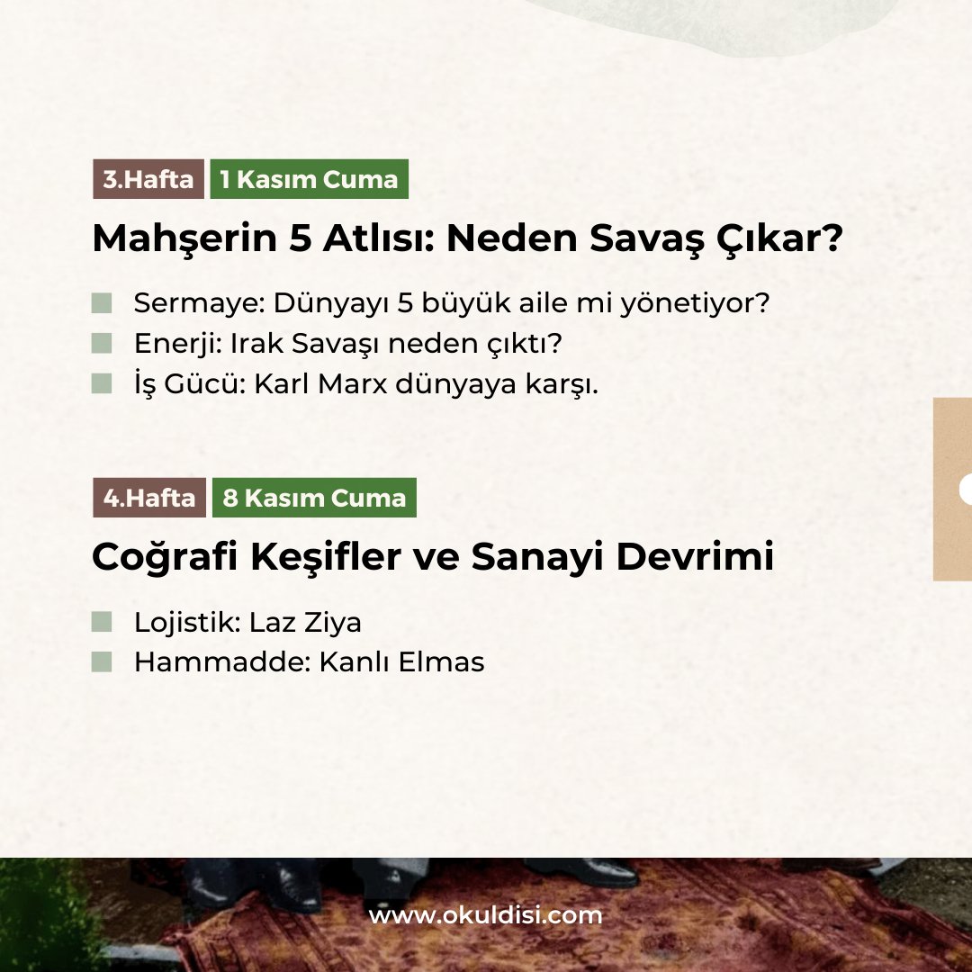 Yavuz Yiğit ile "Dünyayı Değiştiren Olaylar" serisi 18 Ekim'de başlıyor. <a href="/YavuzYigit/">Yavuz Yiğit</a> 
Detaylar ve kayıt için 
okuldisi.com/product/dunyay…