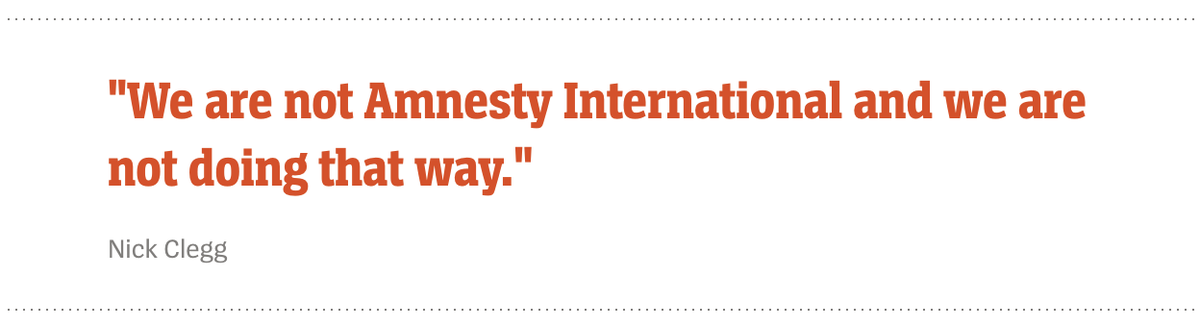 Never thought I'd say this, but I have to strongly agree with Nick Clegg's take here.

<a href="/Meta/">Meta</a> - a corporation premised on undermining our right to privacy.

@Amnesty - an org dedicated to defending human rights from the likes of <a href="/Meta/">Meta</a>.

Not quite the same.

spiegel.de/netzwelt/netzp…