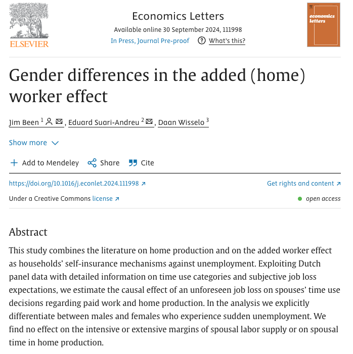 Eduard Suari-Andreu (@eduardsuari) on Twitter photo Happy to share new research on time use, gender, and unemployment together with Jim Been and Daan Wisselo. Accepted and already accessible at Economic Letters 😀👇👇 <a href="/EconomicsLeiden/">EconomicsLeiden</a> #econtwitter sciencedirect.com/science/articl… Happy to share new research on time use, gender, and unemployment together with Jim Been and Daan Wisselo. Accepted and already accessible at Economic Letters 😀👇👇 <a href="/EconomicsLeiden/">EconomicsLeiden</a> #econtwitter sciencedirect.com/science/articl…