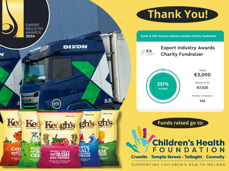 💛 A huge thank you to all our amazing donors for supporting the Export Industry Awards Charity Fundraiser! 🙌 #2024ExportIndustryAwards <a href="/DixonTransport/">Dixon International</a> <a href="/Keoghsfarm/">Keoghsfarm</a> <a href="/CHFIreland/">Children's Health Foundation</a>