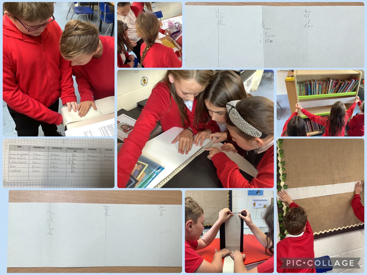We have created our own metre ruler, made links to fractions of a metre and converted between m and cm, we then used this to estimate the length of items before accurately measuring using measuring tapes.