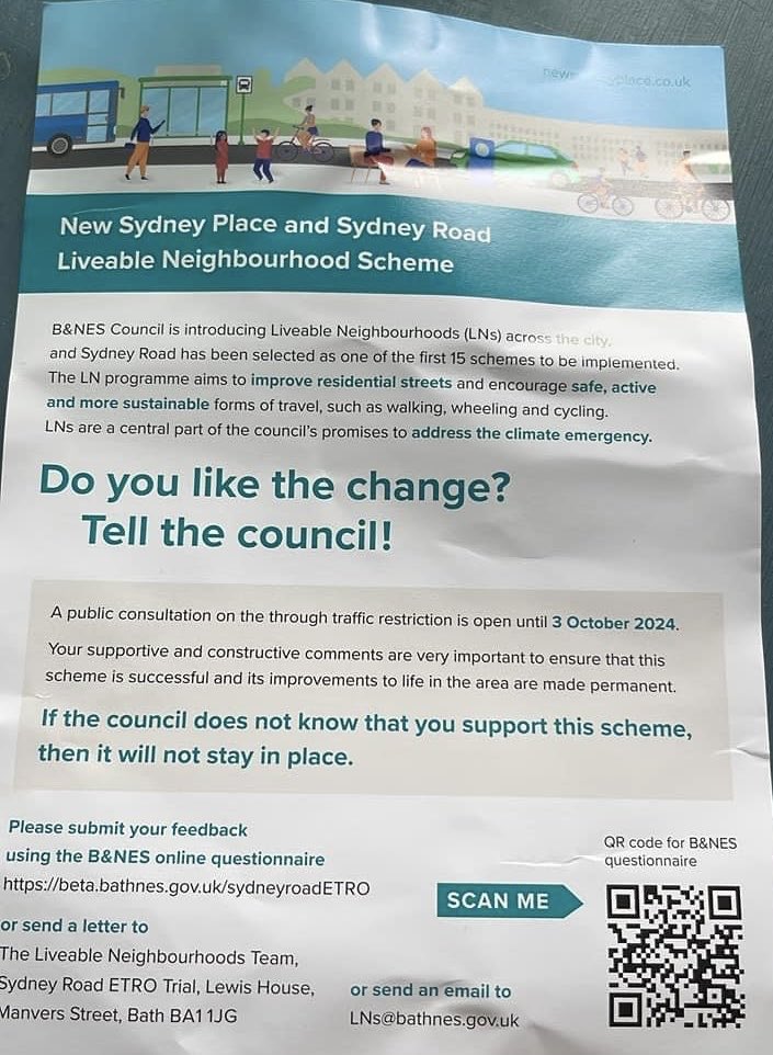 Leighlines's tweet photo. BATH: the LibDem Council are asking for feedback on one their multiple ‘Liveable Neighbourhoods’ (roadblocks). Like all of them it has caused traffic chaos.
PLEASE RESPOND
DEADLINE: 3rd October
#SaveBath @Togetherdec https://t.co/Kqvjwxirau