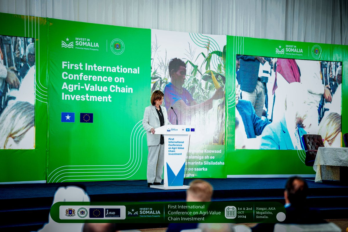 MOASomalia's tweet photo. @MOASomalia, H.E @Hon_Maareeye,, @EU_in_Somalia; the EU Ambassador to Somalia, Karin Johansson, has provided official opening remarks at the first International Conference on Agri-Value Chains Investments in Somalia held in Mogadishu, Somalia.
 #InvestInSomalia and #SomaliaAgricu https://t.co/NUi5es6H27