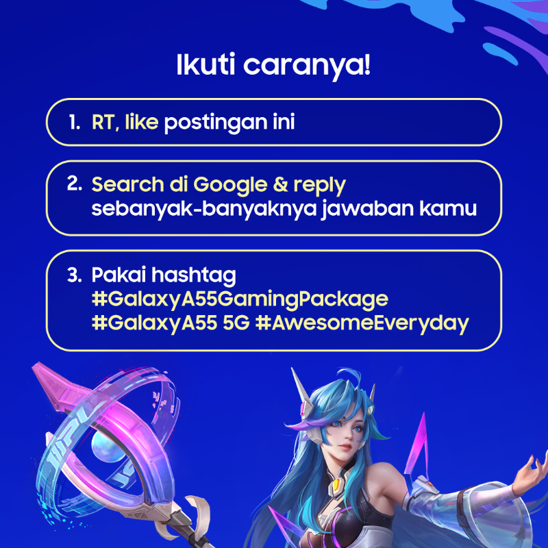 samsungID's tweet photo. ✨Giveaway berhadiah #GalaxyA55 5G Awesome Navy, ada yang mau?✨😜🥳

RT, like postingan ini

Search di Google &amp; reply sebanyak-banyaknya jawaban kamu

Pakai hashtag #GalaxyA55GamingPackage #GalaxyA55 5G #AwesomeEveryday

Ditunggu sampai 14/10/24!