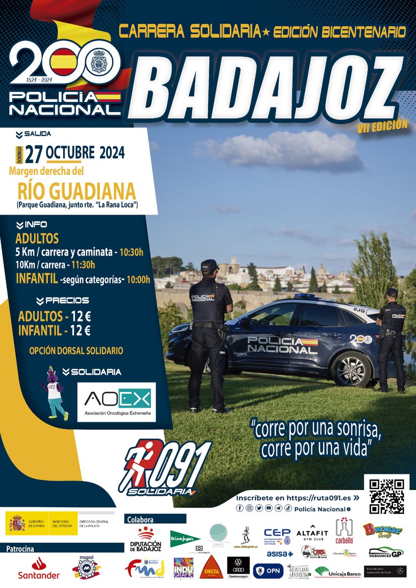 Policía Nacional (@policia) on Twitter photo ¿Todavía no te has apuntado a la #Ruta091 de #Badajoz?
Estás a tiempo➡️ruta091.es
Es solidaria <a href="/AOEx1/">AOEx</a>
<a href="/polimupol/">Mupol</a> 
<a href="/santander_es/">Santander España</a> 
@SantanderExp ¿Todavía no te has apuntado a la #Ruta091 de #Badajoz?
Estás a tiempo➡️ruta091.es
Es solidaria <a href="/AOEx1/">AOEx</a>
<a href="/polimupol/">Mupol</a> 
<a href="/santander_es/">Santander España</a> 
@SantanderExp