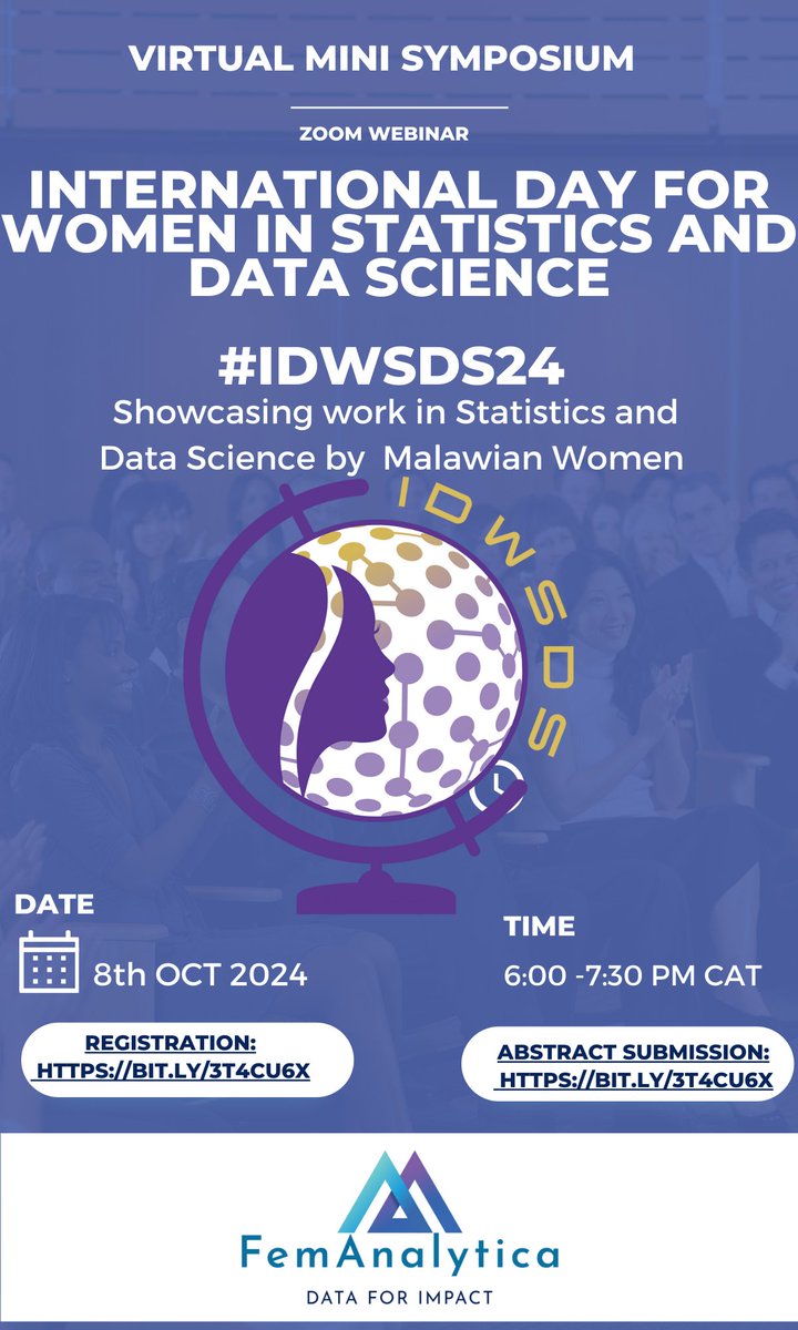 Calling Malawian women in statistics &amp; data science! 📊👩🏾‍💻 Join us on Oct 8th for #InternationalDayforWomeninStatisticsAndDataScience! Whether you have a project to present or just want to attend, we’d love to have you.
Registration &amp; abstracts submission : lnkd.in/edxWSUFN