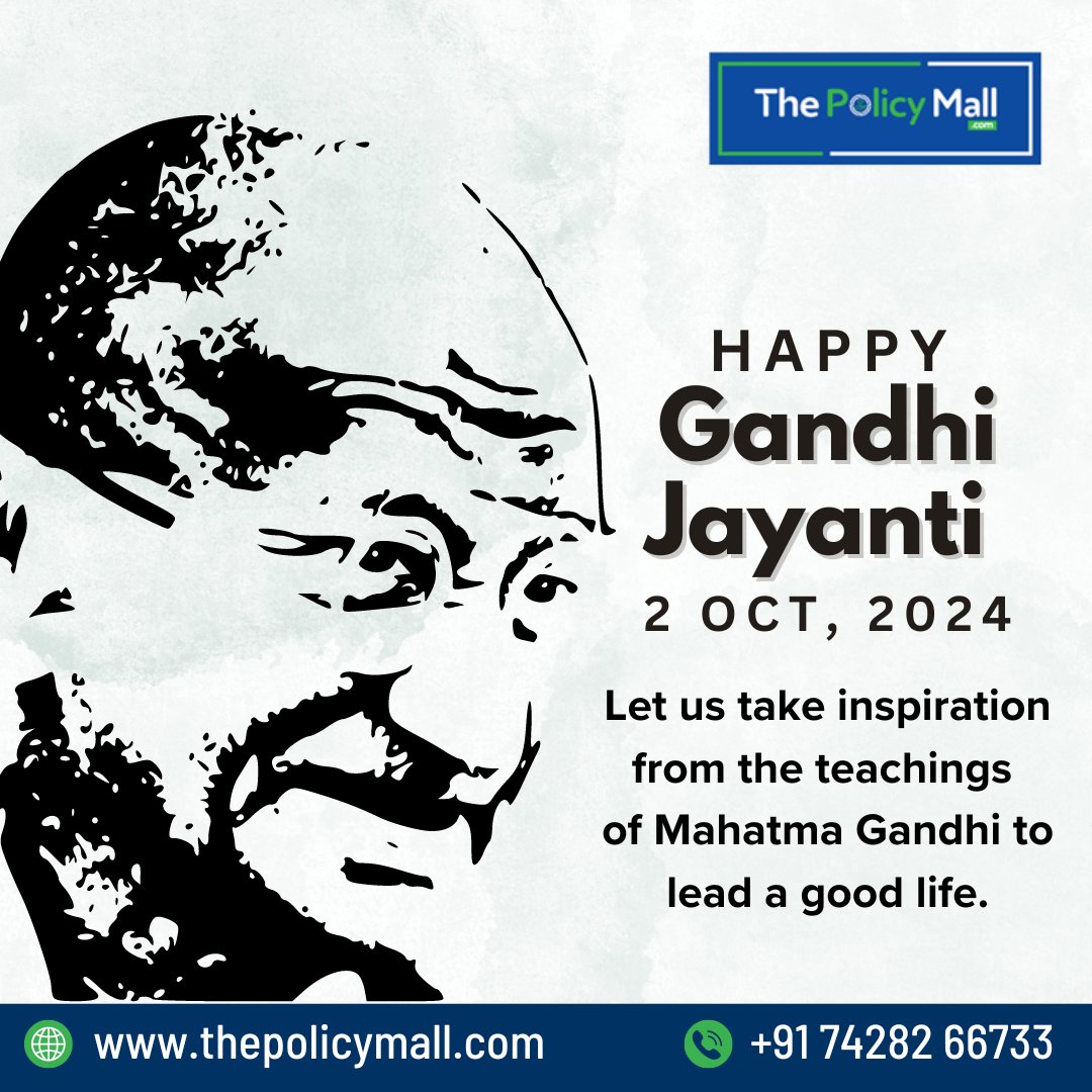 the_policymall's tweet photo. On this Gandhi Jayanti, let’s honor Mahatma Gandhi’s legacy by embracing his teachings of non-violence, peace, and unity. 

#GandhiJayanti2024 #MahatmaGandhi #TruthAndNonviolence #PeaceAndUnity #gandhijayanthispecial #gandhiji https://t.co/g4CvNMDq1h
