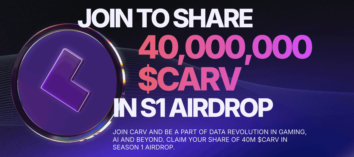 Get ready for the upcoming CARV Season 1 Airdrop 🎁

With 40,000,000 $CARV in the pool, it is time we reward our vibrant community for their dedication and support!

• Snapshots have been taken
• Airdrop claimable soon
• More details are coming your way.

Don't miss out – turn