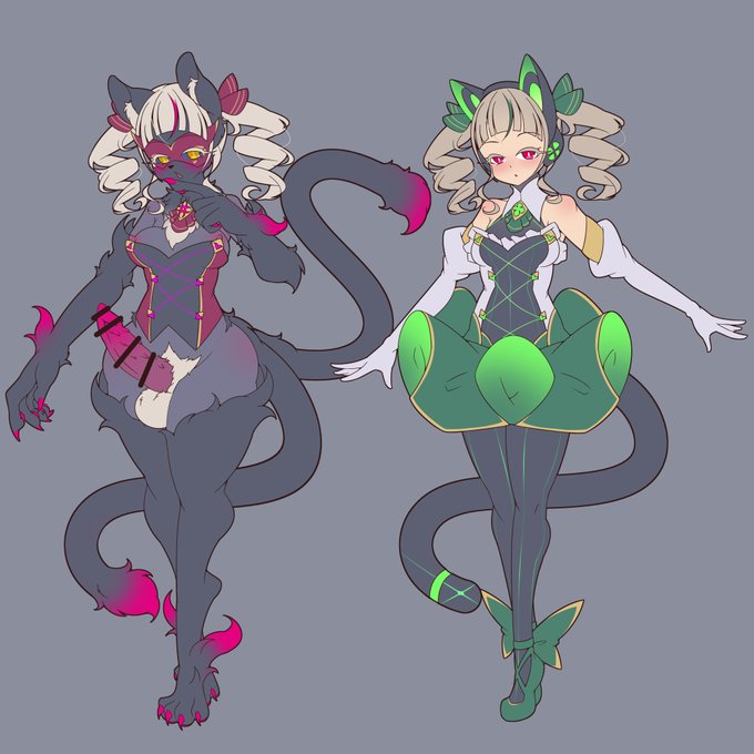 変身ヒロインちゃん、ふたなり悪堕ちケモノ怪人化クロヒョウとヒョウの2パターンを考えてみました 