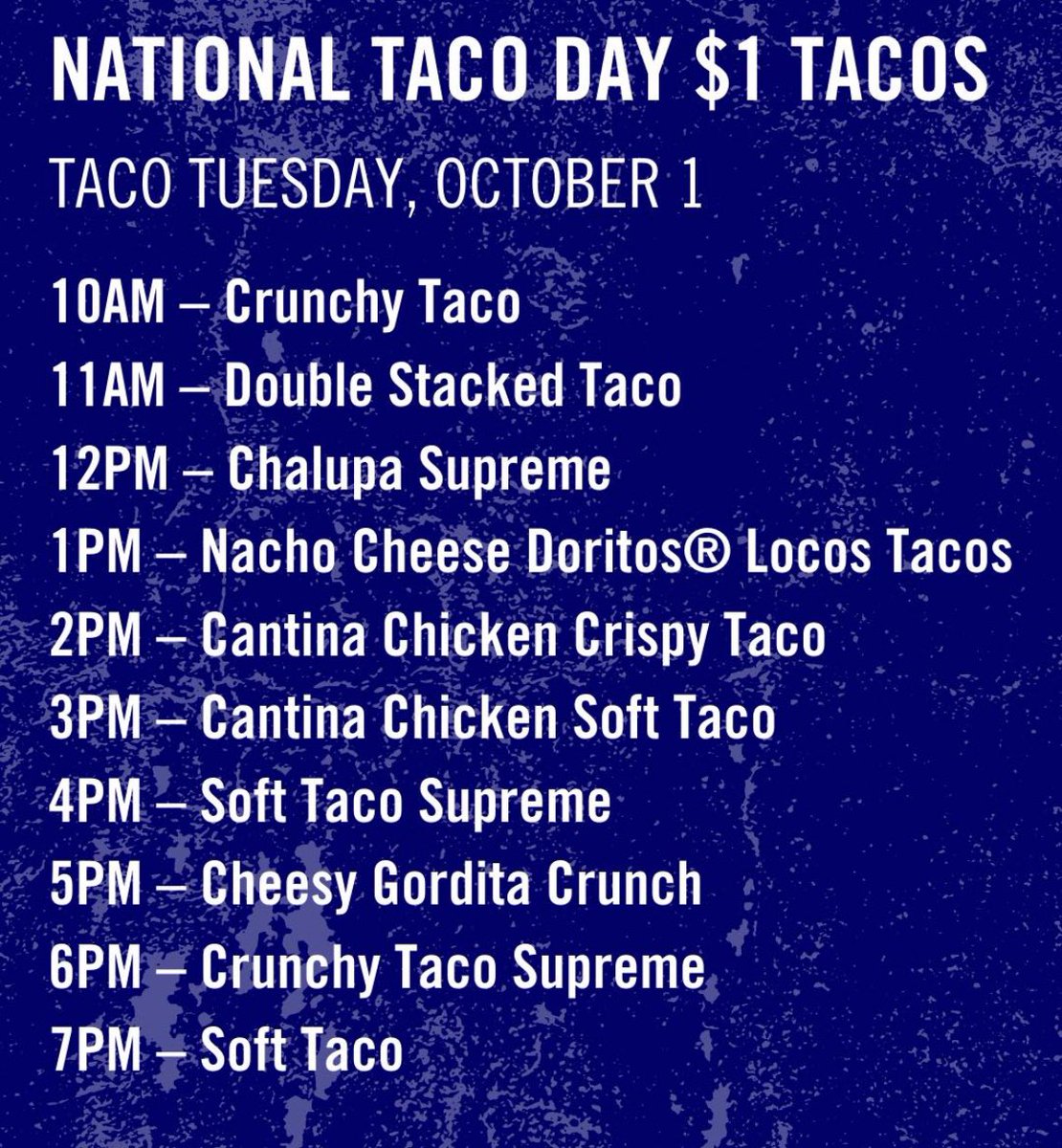 🚨🚨Public Service Announcement 🚨🚨

According to <a href="/tacobell/">Taco Bell</a> today is National Taco Day. 

Please use this information wisely and plan accordingly. 

I will be unavailable for comments between 5pm and 7pm.
