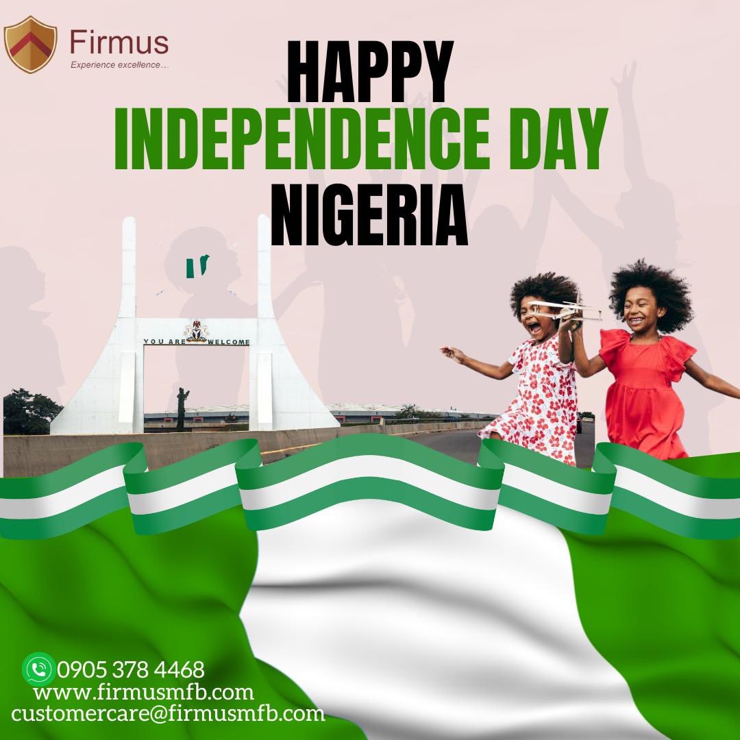 FirmusMfb's tweet photo. Happy Independence Day, Nigeria! 
Today, we celebrate 64 years of unity, resilience and progress.
#FirmusMfb #digitalbanking #savings #NigeriaAt64 #October1st https://t.co/mGaFR0LTX1