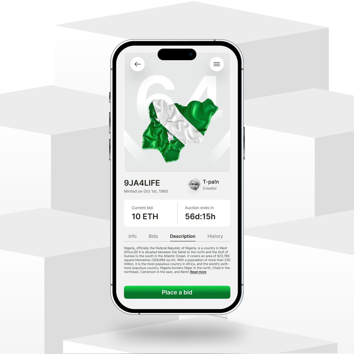king_goodness's tweet photo. Day 11/100
Nft Mint page. Created a Nigerian independence day themed, Nft mint mobile screen on figma.

#100daysofweb3design #Web3 #wallet #web3productdesigner #Defi #blockchain #uiux #web3designer #productdesign #figma #cryptocurrency https://t.co/xSSiMJm6CJ