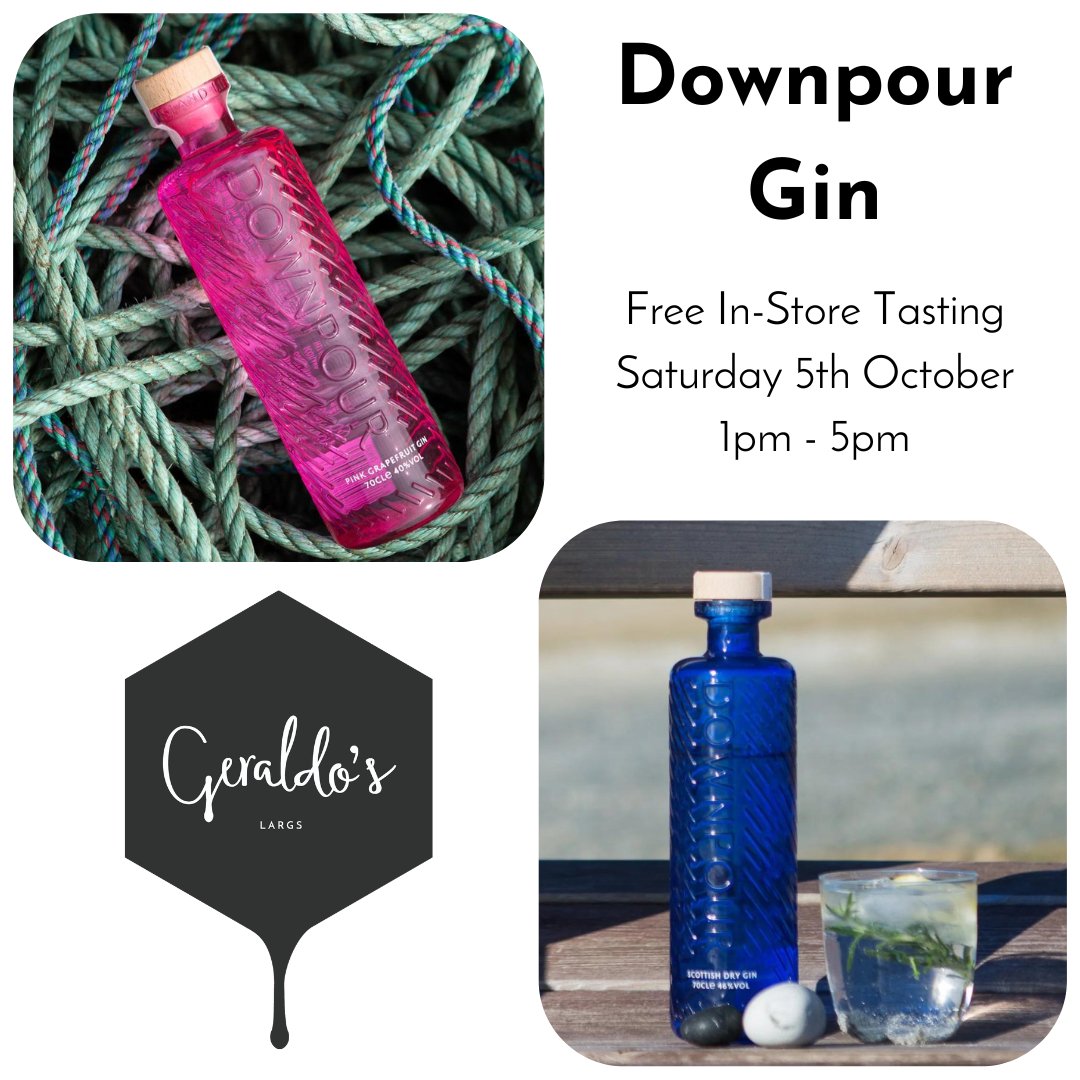 Join us this Saturday, 5th October to celebrate #ScottishGinDay with Downpour Gin! This award-winning range of gins from North Uist Distillery has something for everyone, including a deliciously autumnal Sloe &amp; Bramble. Drop in between 1pm-5pm to have a taste and learn more! 🍸️