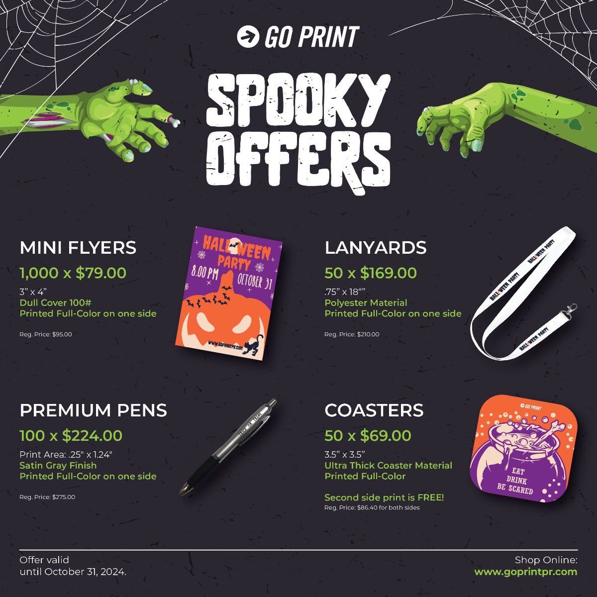 SPOOKY OFFERS 👻 
Shop online NOW goprintpr.com 🎃