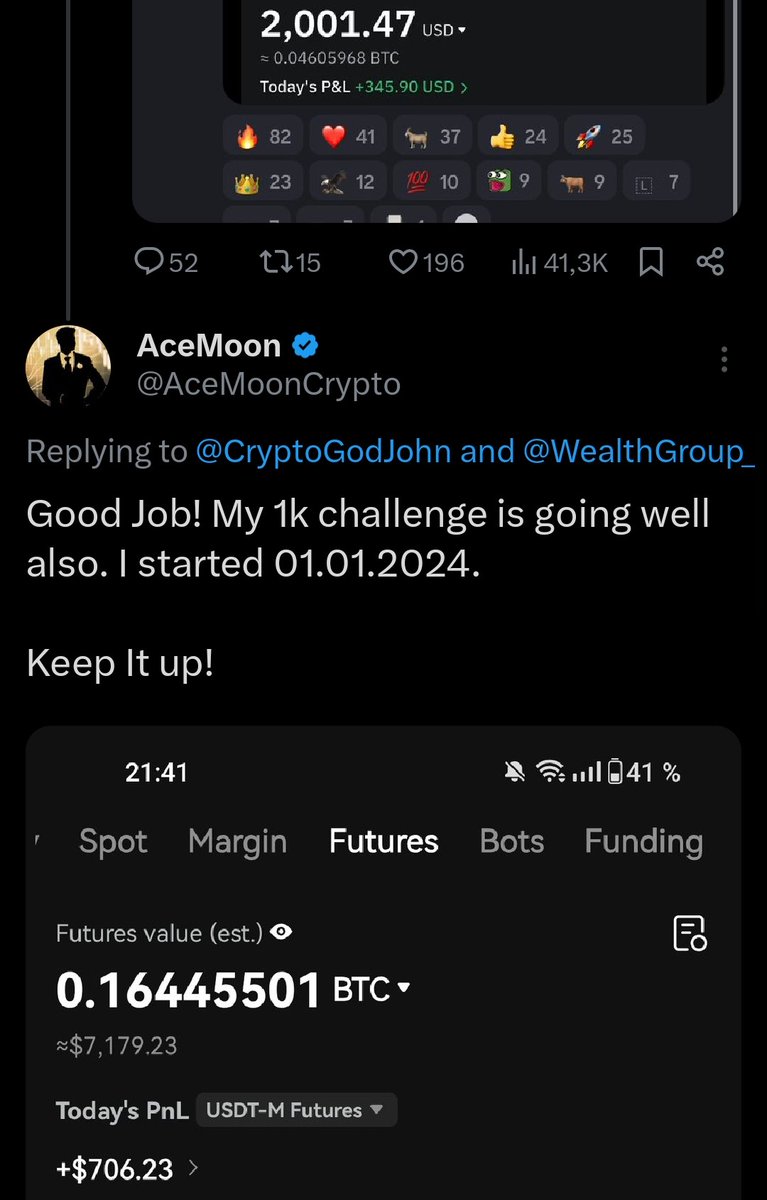 AceMoonCrypto's tweet image. Have you ever heard of that dude who 100x'd his portfolio within 100 days?
Well, you found him.
Hi, I’m Ace, and this is my journey on X so far...
I publicly traded a $1K account up to $100K in under 100 days, and here’s how it went:
I started by trading futures, turning the…