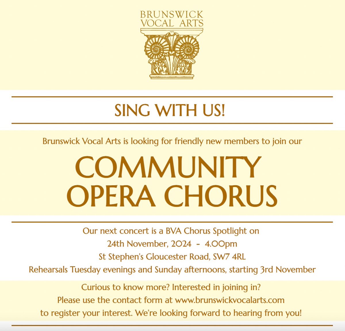 Enjoy singing? Friendly? Like the idea of learning to sing rousing opera choruses in Italian and occasionally other languages? ( - with expert help of course!) Join BVA OPERA CHORUS! 😊 Write to them through their website: