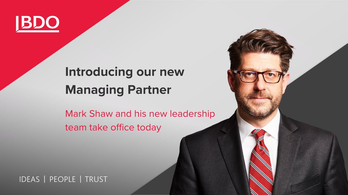 Today Mark Shaw becomes our new UK Managing Partner and our new Leadership Team officially takes up position too #LifeatBDO 

bdo.co.uk/en-gb/news/202…