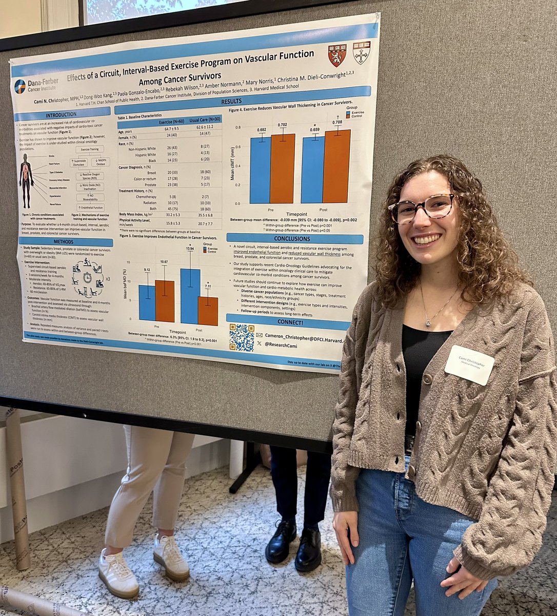 Great work to our PhD student <a href="/ResearchCami/">Cami Christopher, MPH</a> for presenting our findings on an exercise program to improve vascular function among cancer survivors at the DFCI Postdoc and Graduate Student Retreat! 

#ExerciseIsMedicine #CancerSurvivors #ExerciseOncology #CardioOncology
