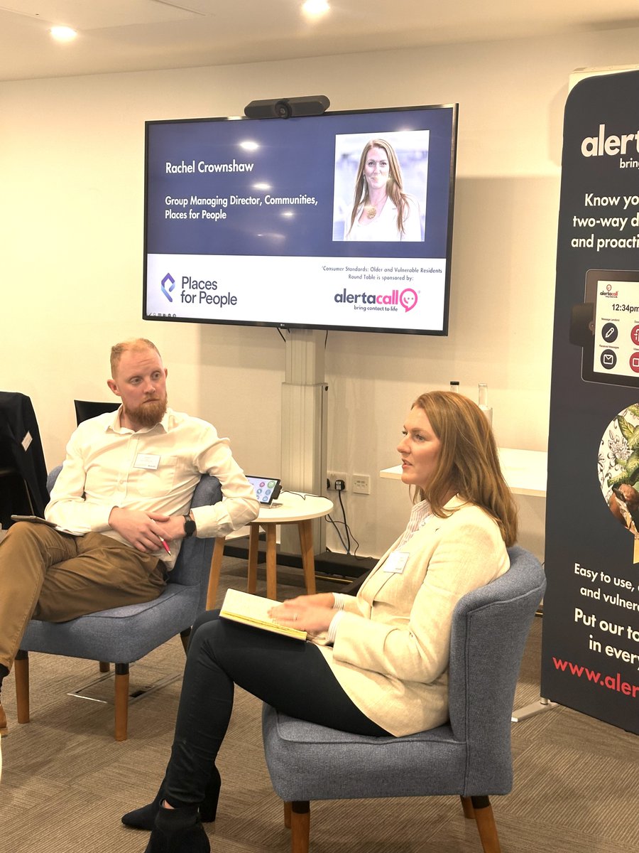 Alertacall's tweet photo. As part of today's event in London, @MBairdRec interviews Rachel Crownshaw from Places for People on their approach to the #ConsumerStandards.
#SocialHousing #UKHousing #HousingAssociations #DigitalTransformation #TenantSatisfaction #ShelteredHousing #VulnerableResidents https://t.co/IqnAdkdqQD