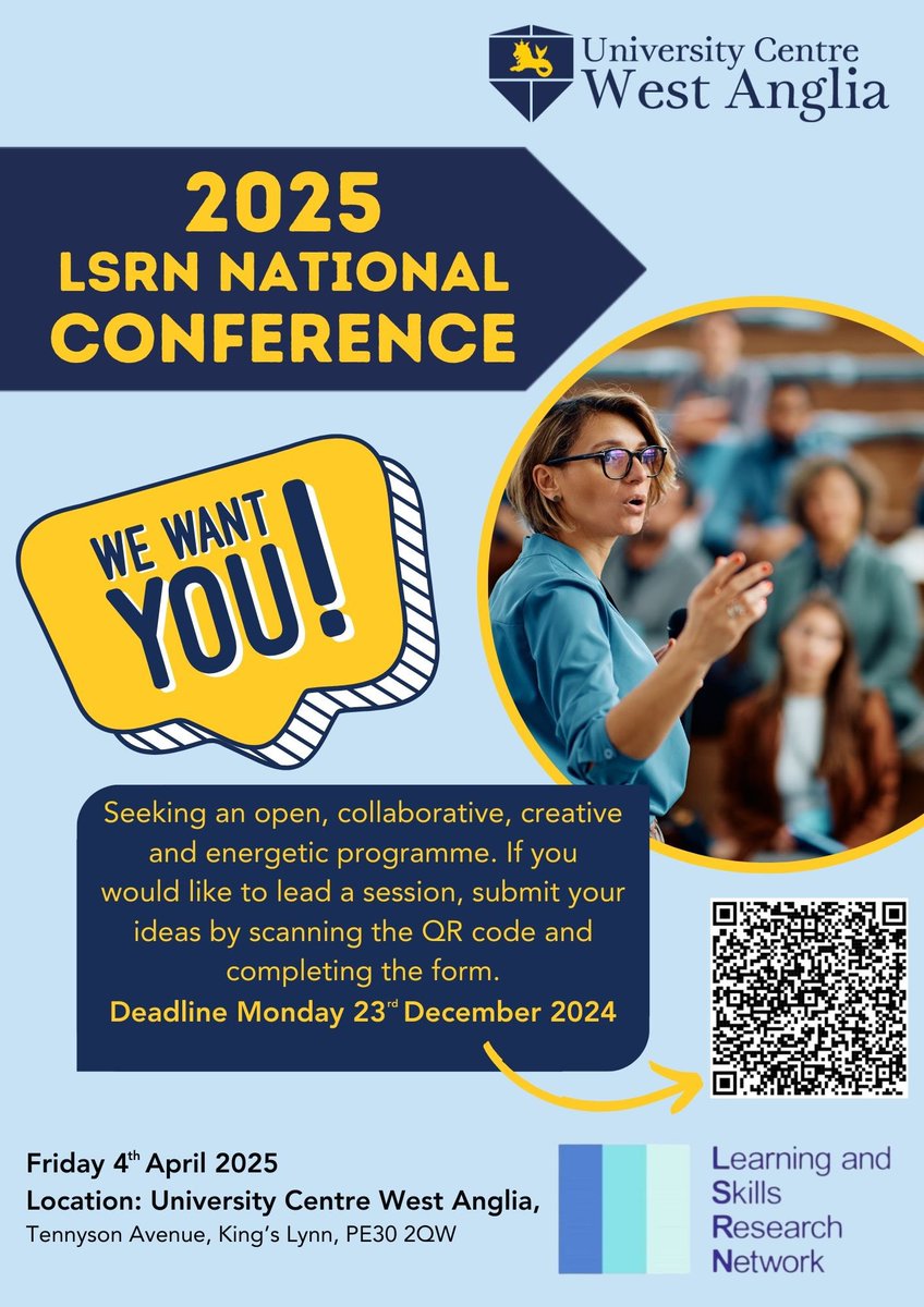 <a href="/LSRNetwork/">Learning and Skills Research Network</a> National Conference 2025 is now accepting submissions! Deadline 23rd December. If you have any queries, contact <a href="/JoyceIHuiChen1/">Dr Joyce I-Hui Chen 陳怡卉 (她/Her)</a> or @EduKayte . Please share the info far and wide.