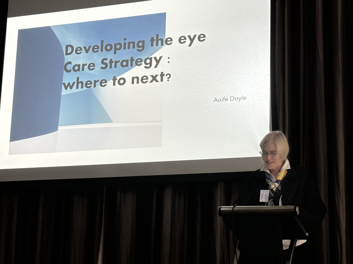 eyedoctorsIRL's tweet photo. Developing the Eye Care Strategy: where to next? Ms Aoife Doyle Clinical Lead for #ophthalmology @HSE_CDI discusses background to #eyecare strategy & expanding need for development of the modernised #carepathways #cararact #paediatric #glaucoma #medicalretina #eyecareinfocus24 https://t.co/qjWLI4HDaa
