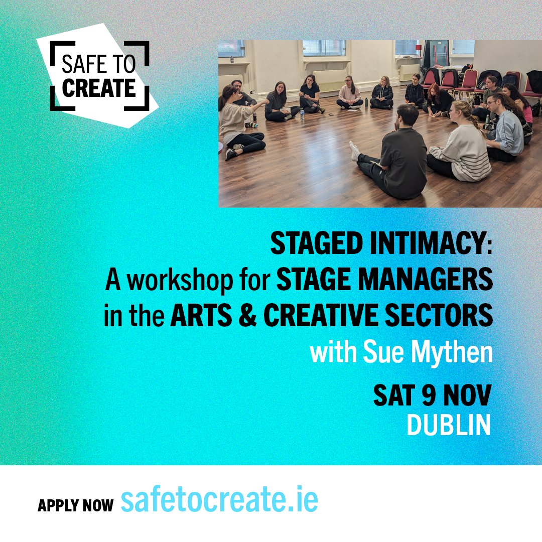 safetocreate_ie's tweet image. New workshop announcement for STAGE MANAGERS! 
Staged Intimacy: A workshop for Stage Managers, with Sue Mythen
Bow St. Academy, DUBLIN 
Sat 9 November, 10am-5pm

Apply now, places limited: 
loom.ly/gFqMLOk
