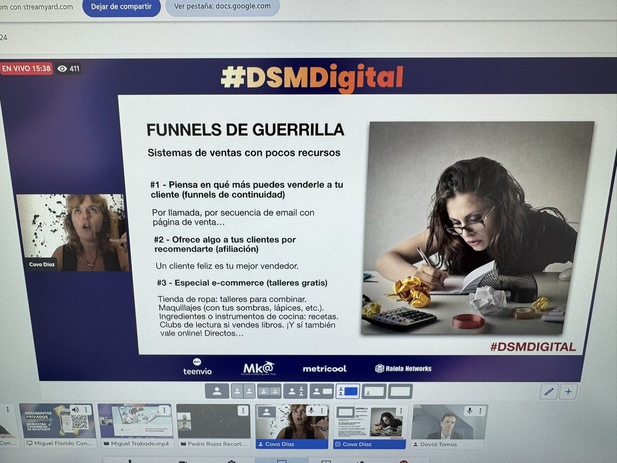 Fantástica ponencia de <a href="/Cova_Diaz_/">Cova Díaz</a> mostrando el potencial de los funnels de guerrilla #DSMDigital