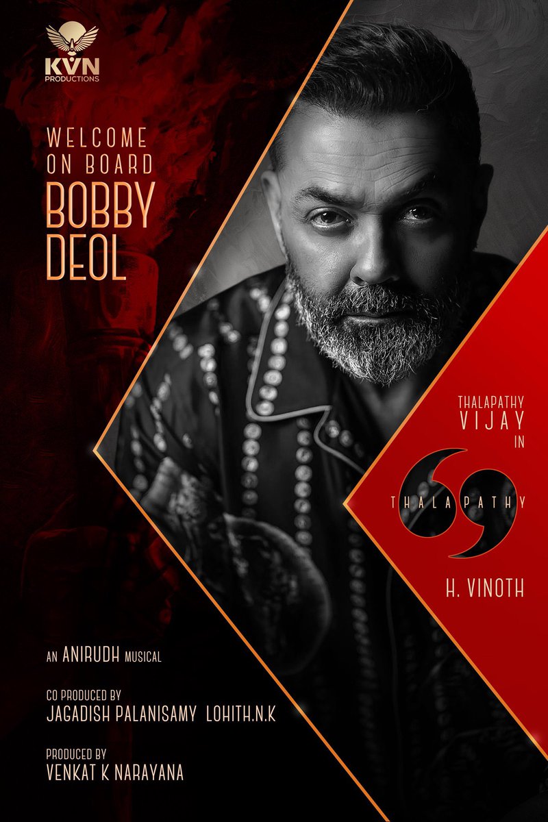 ActorVijayUniv's tweet photo. Welcome Bobby Deol #Thalapathy69💥🧨 https://t.co/qzOkd42nwa