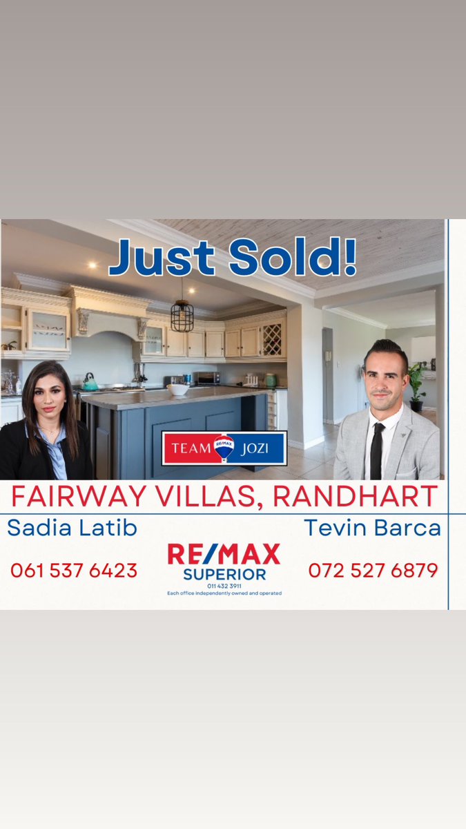 tevindemelo's tweet image. #remax #selling #sold #home #johannesburg #trustedadvisor # passion #property #people #teamjozi