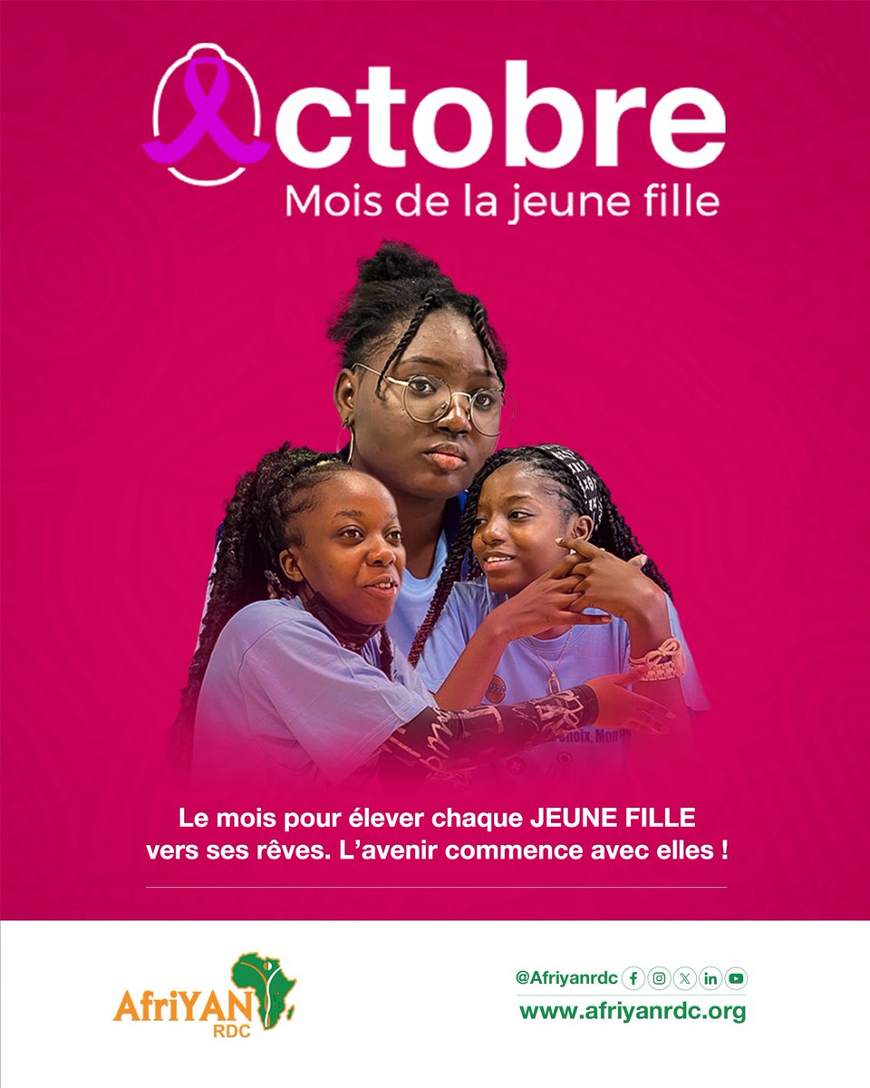 AfriyanRdc's tweet photo. En octobre, célébrons la vision et les rêves des jeunes filles. L'avenir se construit avec elles !

 #MoisDeLaJeuneFille #VisionPourDemain
@UNFPARDC https://t.co/GvogbdpwhG