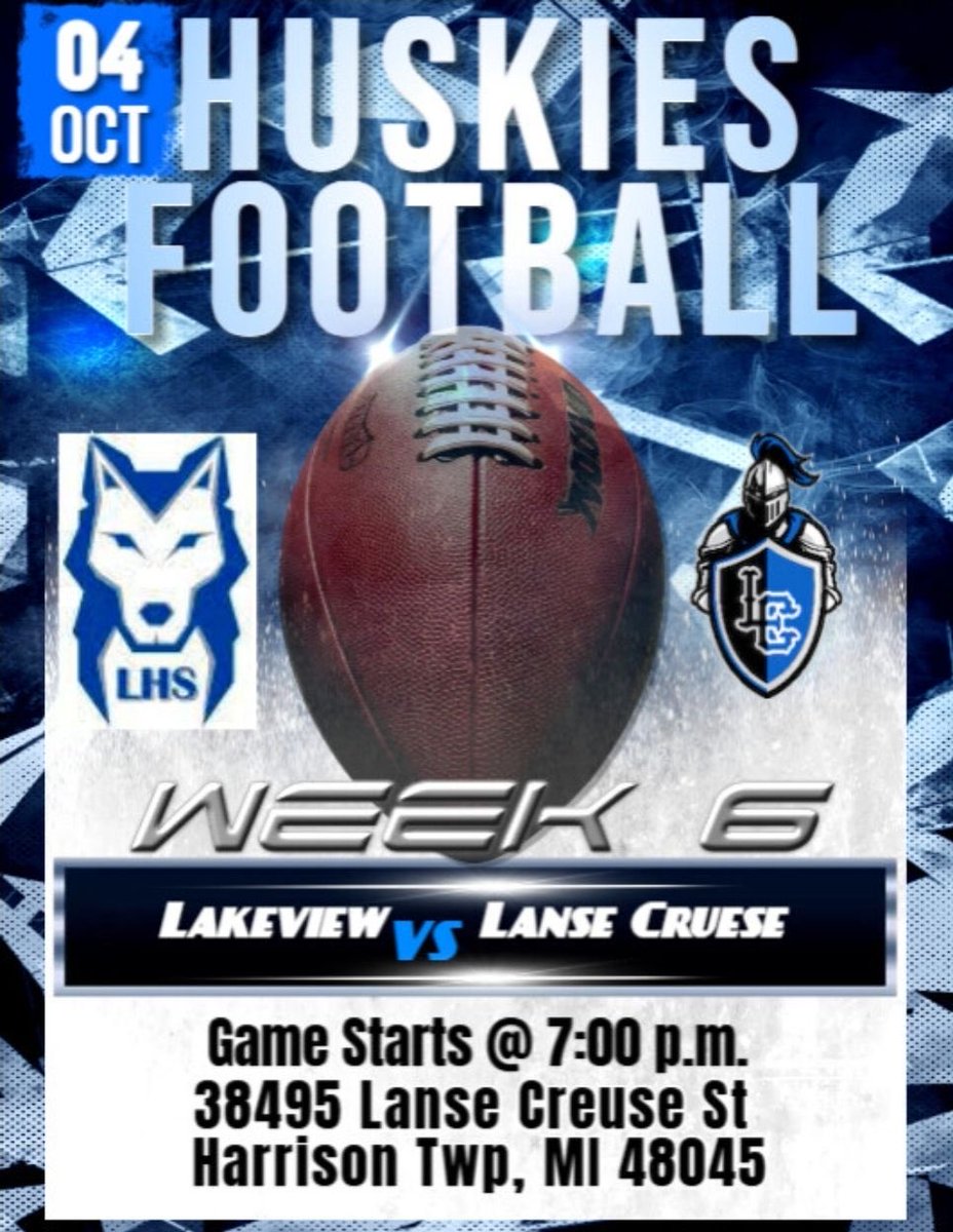 Patrick Threet (@threetthreet) on Twitter photo <a href="/scslvfootball/">Lakeview Huskies Football</a> will be headed to L'anse Creuse Friday for a MAC matchup.
Go Huskies #11_Mile <a href="/scslvfootball/">Lakeview Huskies Football</a> will be headed to L'anse Creuse Friday for a MAC matchup.
Go Huskies #11_Mile